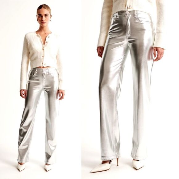 Abercrombie & Fitch Pants - Abercrombie and Fitch Vegan Leather 90s Relaxed Pant Silver Size 26 Long